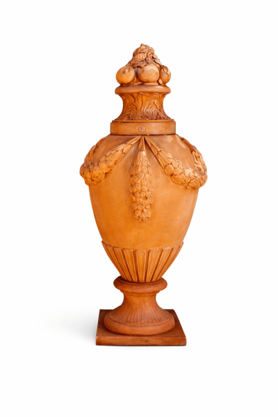 Anfora festonata Bianchini – Große Terracotta-Amphore aus Impruneta mit Girlanden, frostfest